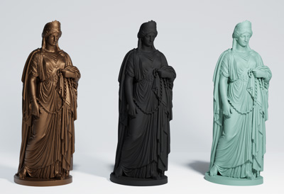 銅像のマテリアルは、銅色、黒色、緑色の3色をアンビエントオクルージョンでマスクし、合成して設定します