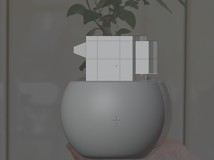 反対側の側面の面を選択してE+Xで押し出します