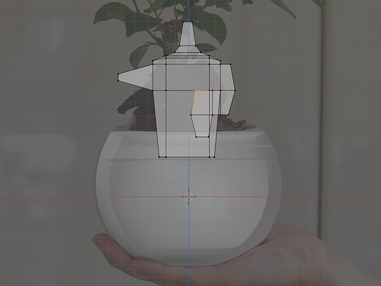 「G」で頂点を移動し、形状を調整します