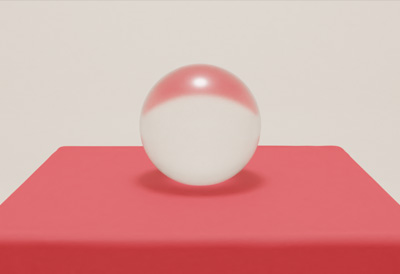 ガラス質のマテリアルを設定した球体