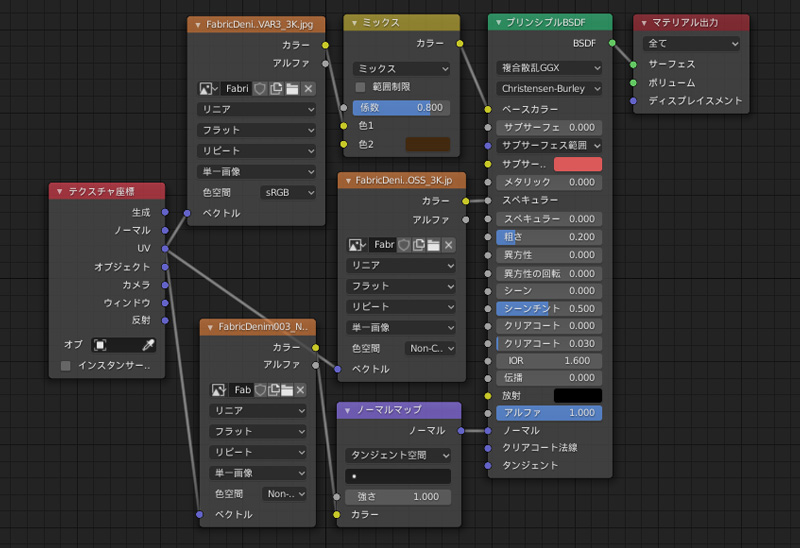 修正前のマテリアルノード