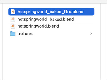 ベイクしたテクスチャとノーマルマップを設定して、温泉ワールドをFBXに出力します